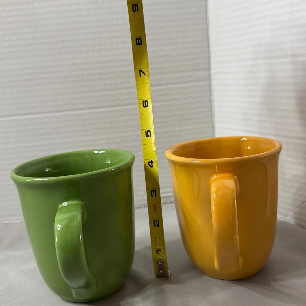 Mr Coffee Vibrant Green and Yellow Ceramic Coffee Mugs Cups Lot of 2 Retro
